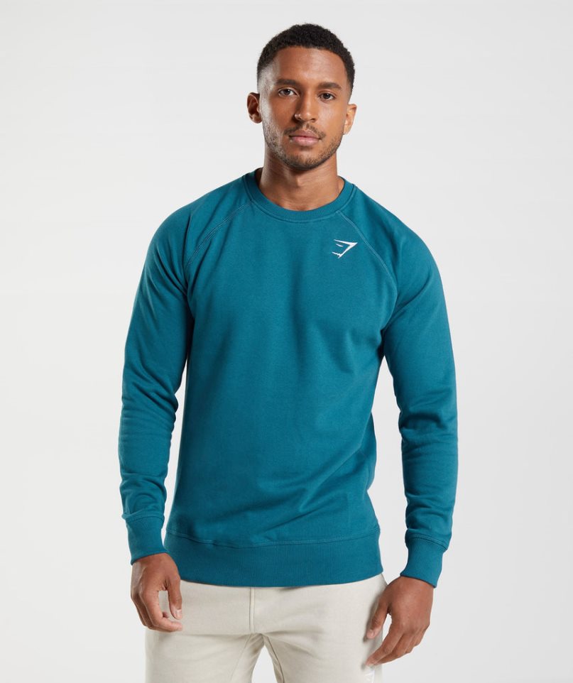 Men\'s Gymshark Crest Sweatshirts Blue | CA 706NA1